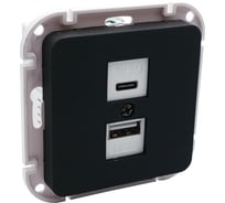 Механизм розетки Type-C+USB Bylectrica 3А серия АСТРУМ, карбон РП5-6562 карбон