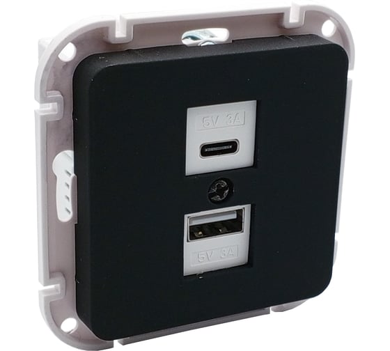 Механизм розетки Type-C+USB Bylectrica 3А серия АСТРУМ, карбон РП5-6562 карбон