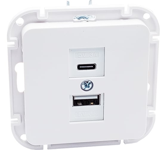 Механизм розетки Type-C+USB Bylectrica 3А серия АСТРУМ, белый РП5-6562