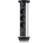 Блок розеток Mebax 105J 3 секции Серебро Автоматический d=60мм 2 USB 00-00000822