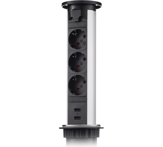 Блок розеток Mebax 105J 3 секции Серебро Автоматический d=60мм 2 USB 00-00000822 1