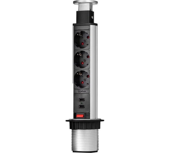 Блок розеток Mebax 105S 3 секции Серебро Механический d=60мм 2 USB 00-00000824