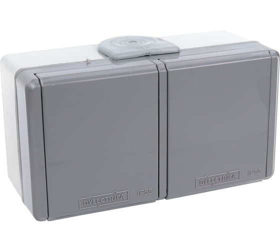 2-местная розетка Bylectrica с земл., шторки, IP55 серия ПРАЛЕСКА АКВА РА16-0156 (03)