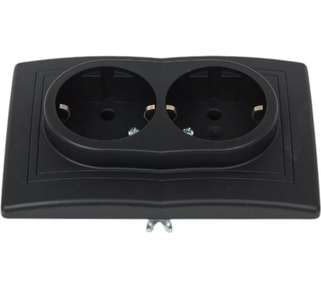 Двойная розетка Aling-conel PRESTIGE с заземлением 16A 250V чёрная soft touch /арт. / 604.E1E1