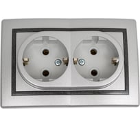 Двойная розетка Aling-conel PRESTIGE с заземлением 16A 250V серебро-графит-серебро /арт. / 604.S2