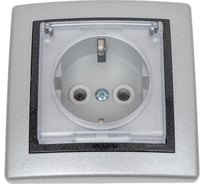 Розетка Aling-conel PRESTIGE с заземлением с крышкой 16A 250V серебро-графит-серебро /арт. / 633.S2S