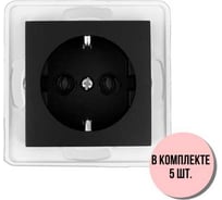 Механизм розетки Aling-conel PRESTIGE /набор 5 шт./ с заземлением 16A 250V чёрная soft touch /арт. / 6030.E1 Н5