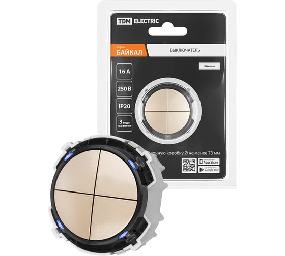 Выключатель TDM ELECTRIC 4-кл. 16а 250в проходной кнопочный механизм шампань, "байкал" SQ1819-0529 1