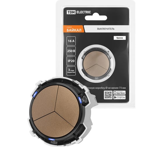 Выключатель TDM ELECTRIC проходной 3-кл. кнопочный механизм 16а 250в бронза "байкал" SQ1819-0427 1