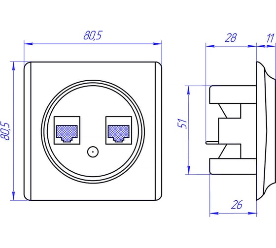 Компьютерная розетка RJ-45 OneKeyElectro, двойная, цвет белый 1E20901300 2172772