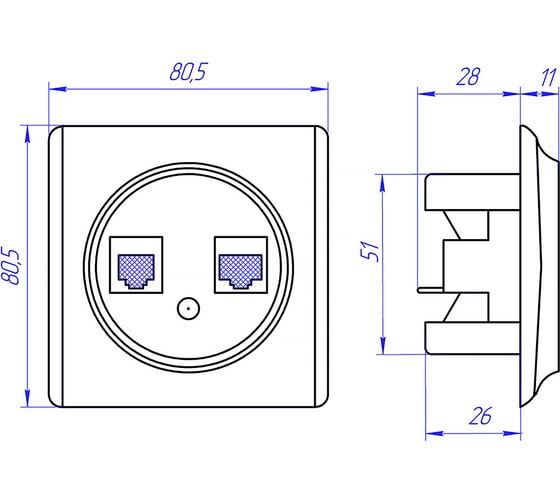 Двойная розетка телефон/компьютер OneKeyElectro RJ11/RJ45 кат.5e, цвет белый 1E20801300 2172771