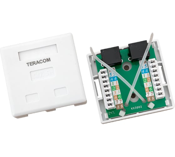 Розетка настенная неэкранированная rj-45 EKF teracom cat.5e, 2 порта dual idc белая TRC-WBOX-2RJ45-5EUTP-WH