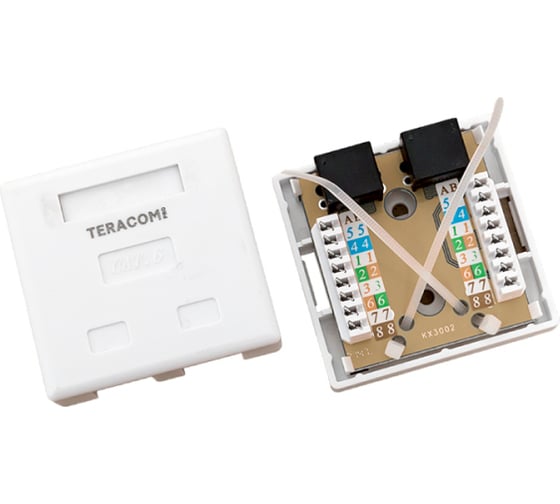 Розетка настенная неэкранированная rj-45 EKF teracom pro cat.6, 2 порта dual idc белая TRP-WBOX-2RJ45-6UTP-WH