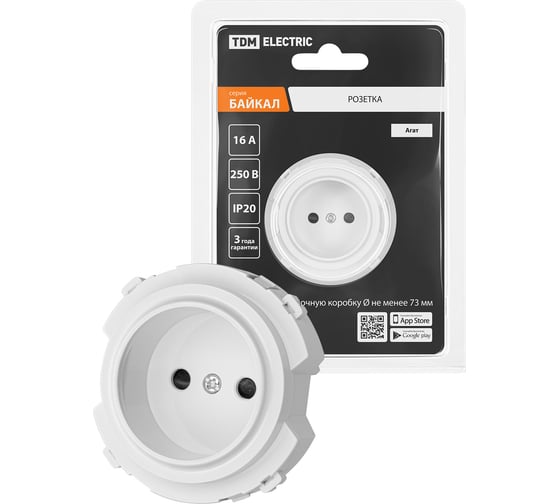 Розетка TDM ELECTRIC 2п 16а 250в с защитными шторками, белая, "байкал" SQ1819-0008 1