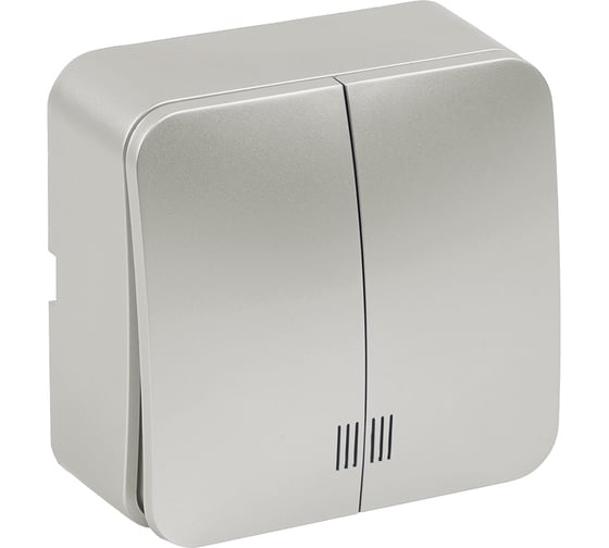 2-клавишный выключатель открытой установки STEKKER с индикатором, 250в, 10а, ip20, серия софия, серебро, msw10-21-03, 49298
