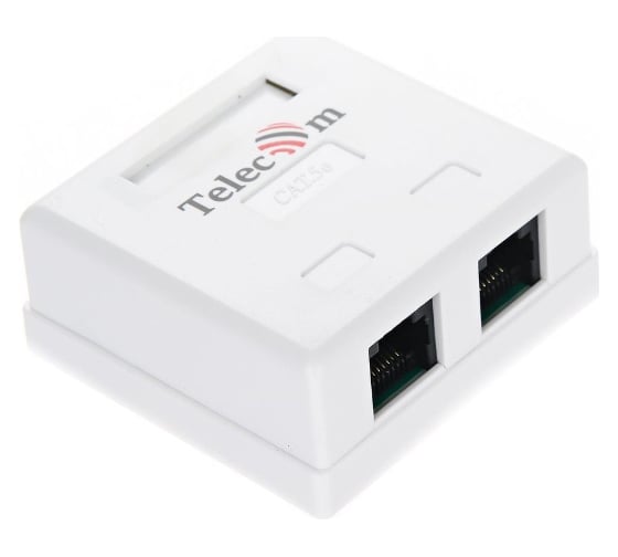 Внешняя двойная розетка Telecom RJ-45 /UTP/ 5E категория TC-SB-2-8P8C-C5E-WH