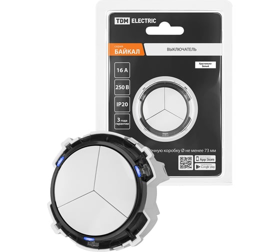 3-клавишный проходной выключатель TDM ELECTRIC 16а 250в кнопочный механизм белый, "байкал" SQ1819-0027 1
