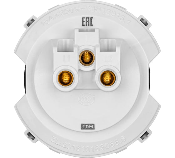 1-клавишный проходной выключатель TDM ELECTRIC 16а, 250в, кнопочный механизм, белый, "байкал" SQ1819-0023