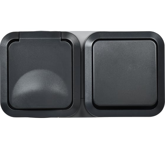 Блок розетка + выключатель IEK Tors горизонтальный 16а ip55 ts142 графит TS-G10-6-55-V-K53 1