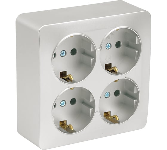 Розетка 4-местная STEKKER с/з открытой установки, квадрат, , 250в, 16а, ip20, серия софия, серебро, mst16-14s-03 , 49334