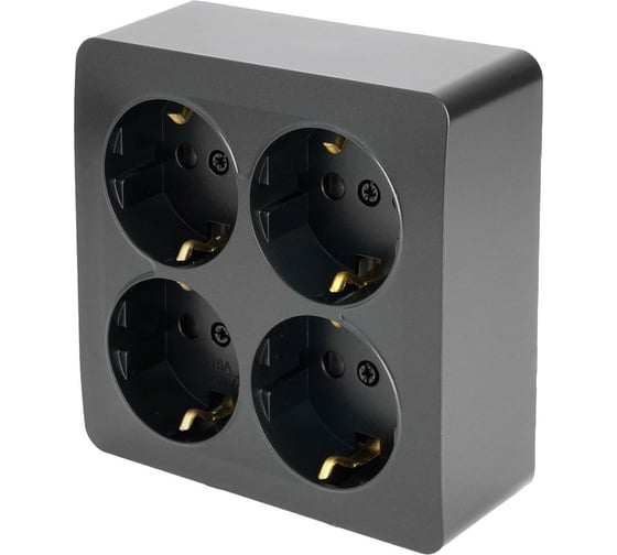 Розетка 4-местная STEKKER с/з открытой установки, квадрат, 250в, 16а, ip20, серия софия, черный матовый, mst16-14s-05, 49510