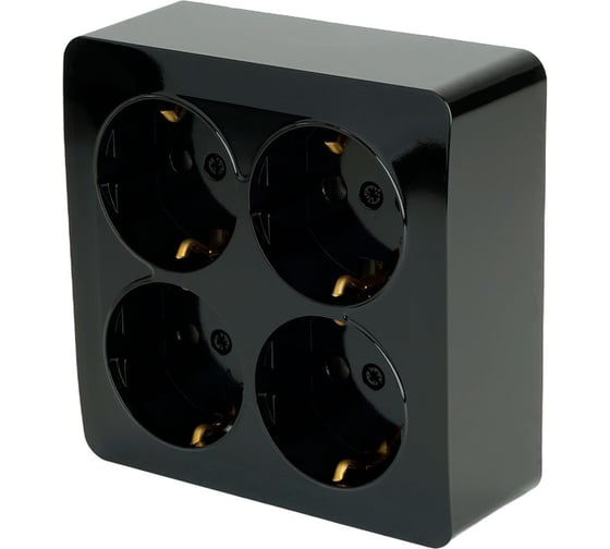 Розетка 4-местная STEKKER с/з открытой установки, квадрат, 250в, 16а, ip20, серия софия, черный, mst16-14s-02, 49322
