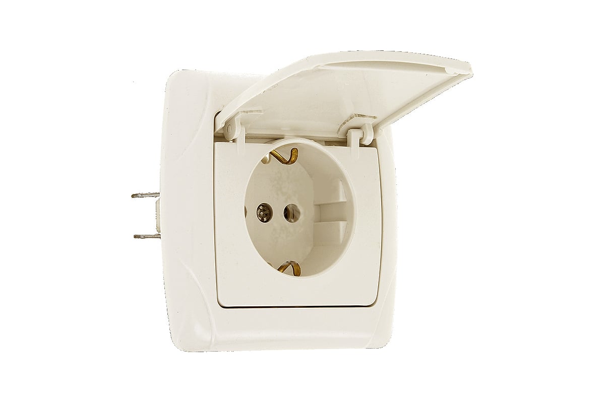 Розетка EKF Мадрид 16А с заземлением с крышкой бежевая EIR16-029-20 ...