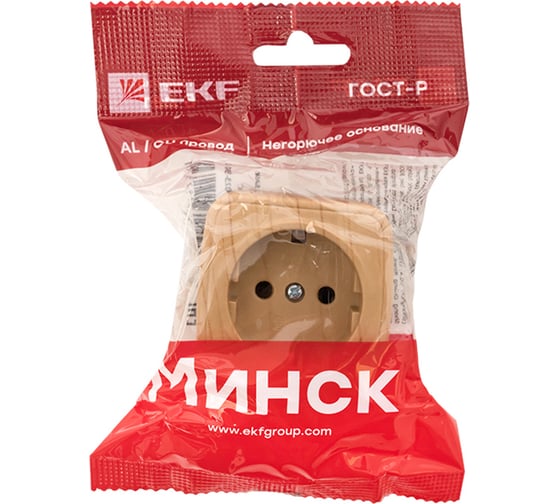 1-местная розетка EKF Минск ОП 16А с заземлением светлое дерево EGR16-028-30
