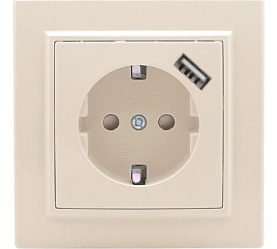 1-местная розетка EKF СП с/з Минск 16А бежевая с защитными шторками с USB 1А  SQERR16-028-200-USB 1