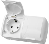 Розетка двойная с крышкой накладная с заземлением, белая TDM ELECTRIC 2П IP54 16А, серия "Селигер" SQ1818-0014