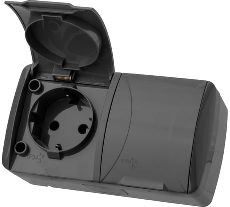 Розетка двойная с крышкой накладная с заземлением TDM ELECTRIC серая 2П+3 IP54 16А серия "Селигер" SQ1818-0114