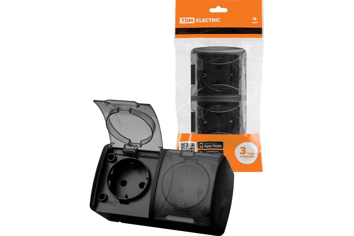 Розетка TDM двойная 2П+3 открытой установки IP54 16А с прозрачной ...