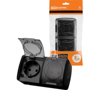Розетка TDM ELECTRIC двойная 2П+3 открытой установки IP54 16А с прозрачной крышкой графит "Селигер" SQ1818-0309