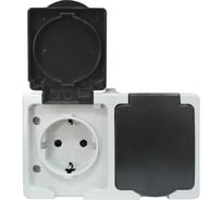 Розетка EKF Венеция 2-местная 16А с заземлением, с крышкой, с защитной шторкой IP54 серый SQEVR16-129-30-540