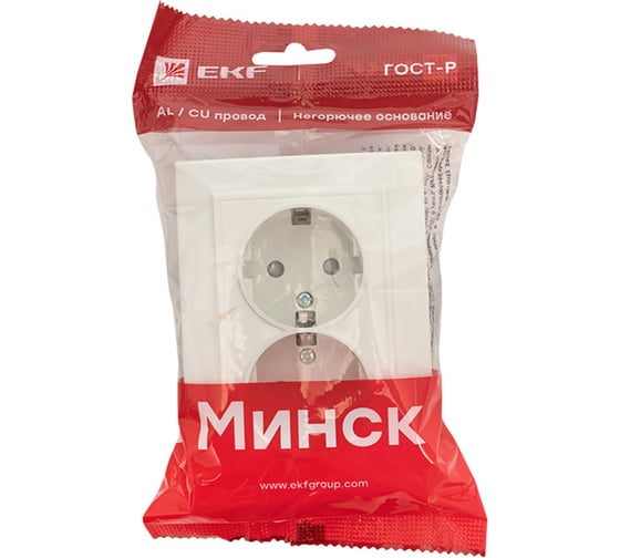 2-местная розетка EKF Минск СП 16А с заземлением, с защитными шторками, белая ERR16-128-100