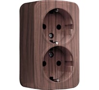 2-местная розетка EKF Минск ОП 16А с заземлением тёмное дерево EGR16-128-40