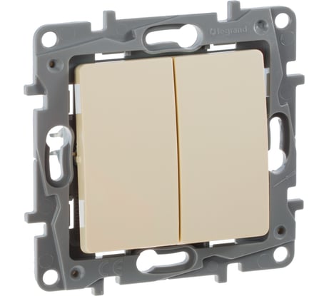Выключатель Legrand двухклавишный Legrand Etika 10А 250В безвинтовые зажимы слоновая кость 672302