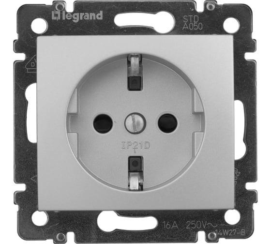 Розетка Legrand с заземлением Legrand Valena со шторками 16А 250В винтовые зажимы алюминий 770121