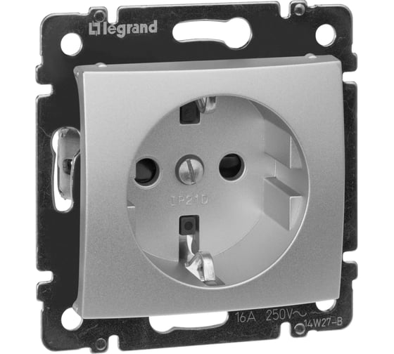 Розетка Legrand с заземлением Legrand Valena со шторками 16А 250В винтовые зажимы алюминий 770121