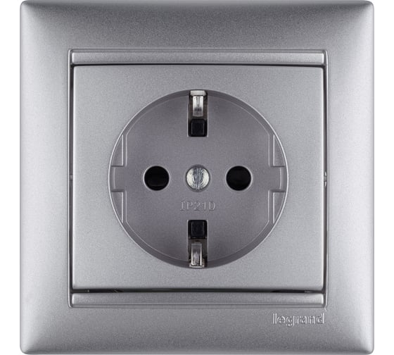 Розетка Legrand с заземлением Legrand Valena со шторками 16А 250В винтовые зажимы алюминий 770121