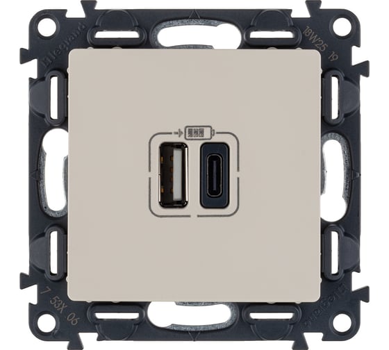 Зарядное устройство Legrand Valena Life с двумя USB-разъемами тип A-тип C 240 В/5 В 3000 мА слоновая кость 753206