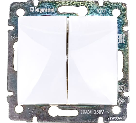 Выключатель Legrand двухклавишный Legrand Valena 10А 250В схема 5 безвинтовые зажимы белый 774405 1