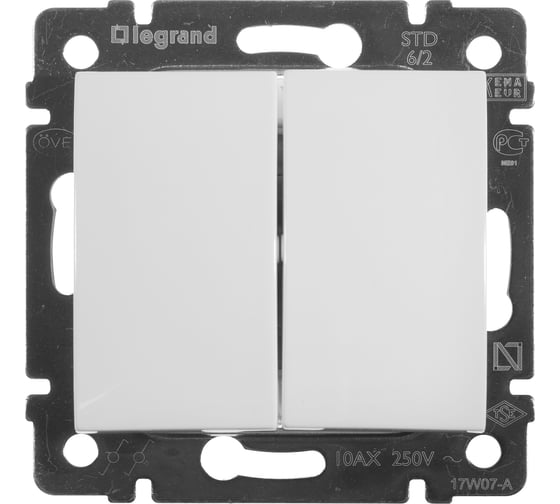 Переключатель Legrand двухклавишный Legrand Valena 10А 250В схема 6/2 безвинтовые зажимы белый 774408