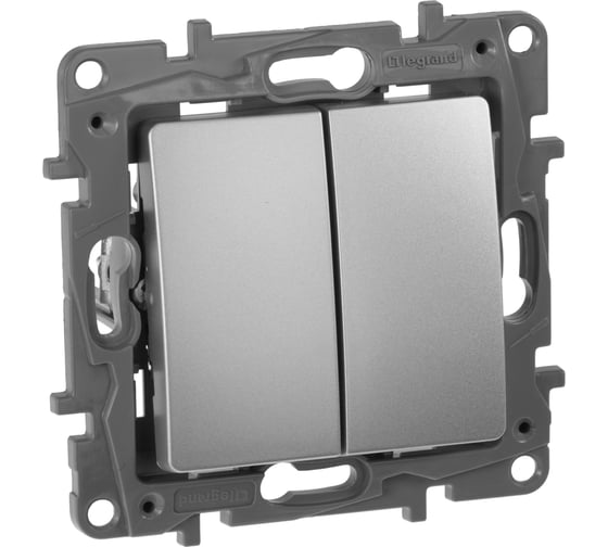 Выключатель Legrand двухклавишный Legrand Etika 10А 250В безвинтовые зажимы алюминий 672402