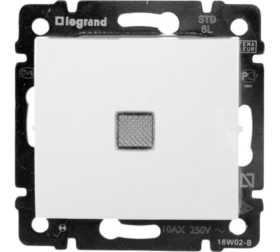 Переключатель Legrand одноклавишный с подсветкой Legrand Valena 10А 250В схема 6L безвинтовые зажимы белый 774426 1
