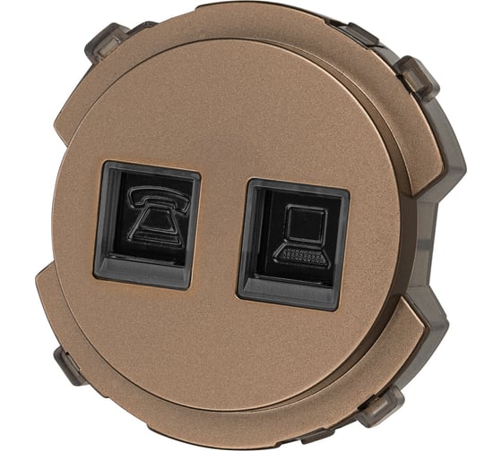Розетка TDM ELECTRIC телефонная RJ11 + компьютерная RJ45 бронза, "байкал" SQ1819-0417