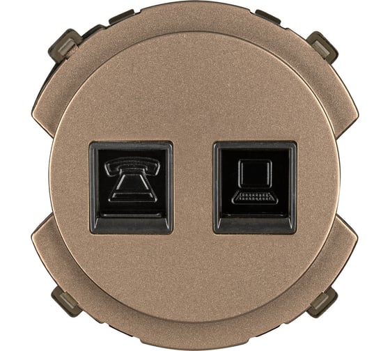 Розетка TDM ELECTRIC телефонная RJ11 + компьютерная RJ45 бронза, "байкал" SQ1819-0417