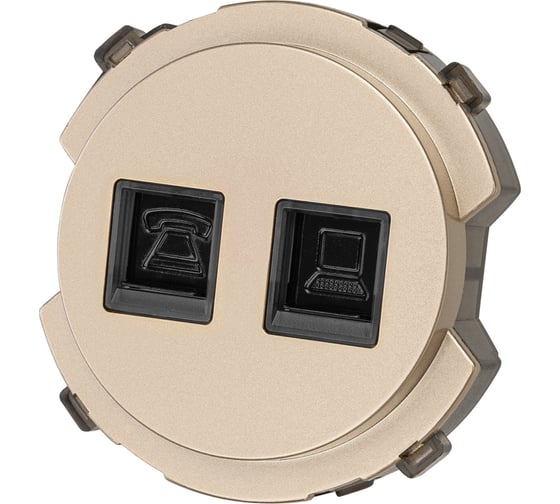 Розетка TDM ELECTRIC телефонная RJ11 + компьютерная RJ45 шампань, "байкал" SQ1819-0517