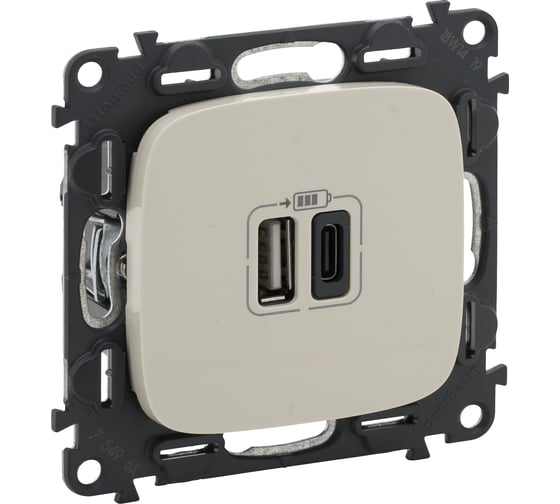 Зарядное устройство Legrand Valena Allure с 2 USB-разъемами тип A-тип C 240 В/5 В 3000 мА слоновая кость 754966 1