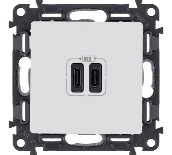 Зарядное устройство Legrand Valena Life с двумя USB-разъемами тип C-тип C 240 В/5 В 3000 мА белое 753107